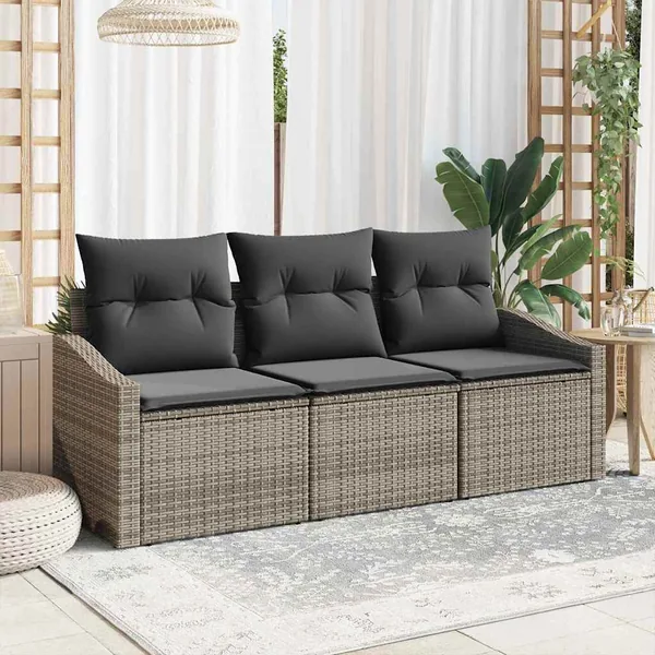 Ensemble de Canapés avec coussin 3 pcs Gris polyrotin