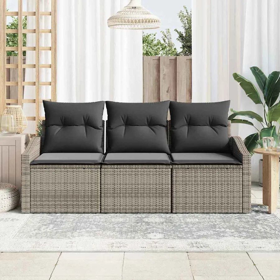 Ensemble de Canapés avec coussin 3 pcs Gris polyrotin - 3