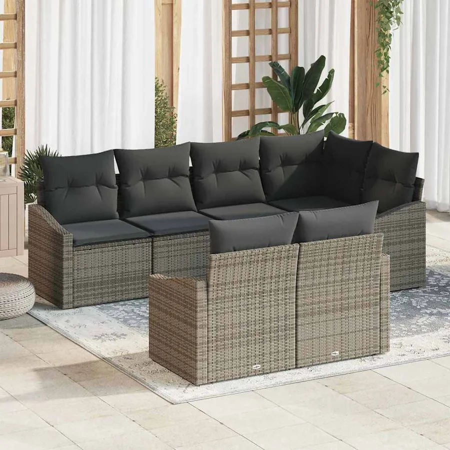 Ensemble de Canapés avec coussin 7 pcs Gris polyrotin