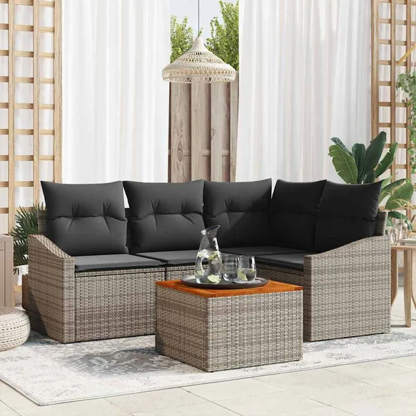 Ensemble de canapé de jardin avec coussin 5 pcs Gris polyrotin