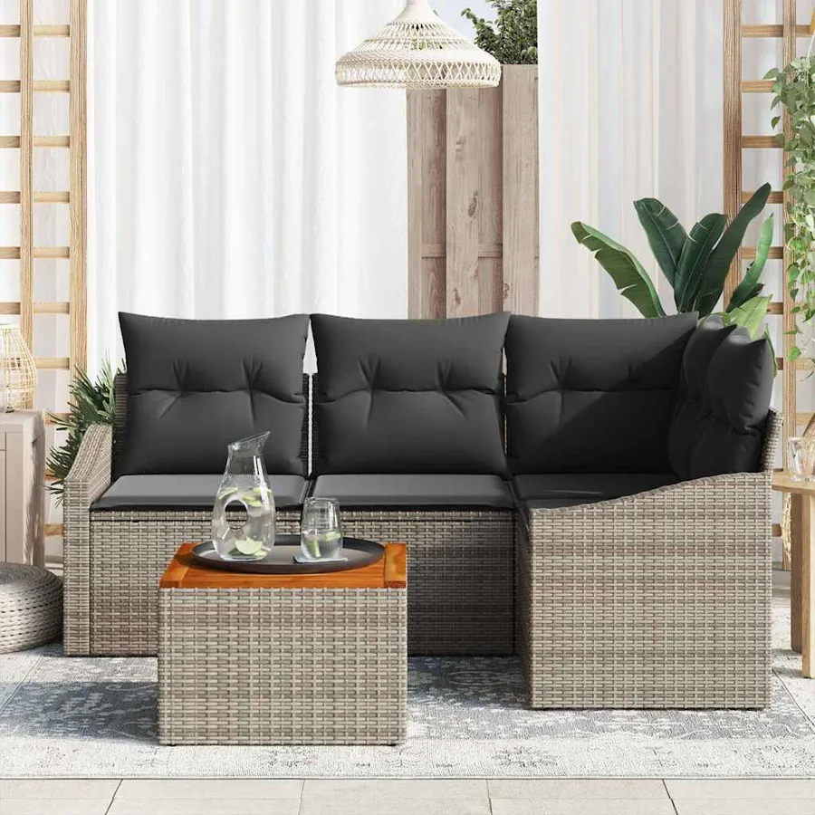 Ensemble de canapé de jardin avec coussin 5 pcs Gris polyrotin - 3