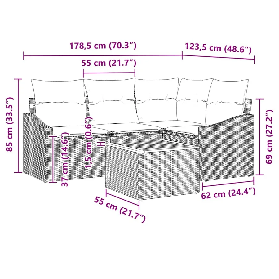 Ensemble de canapé de jardin avec coussin 5 pcs Gris polyrotin - 9