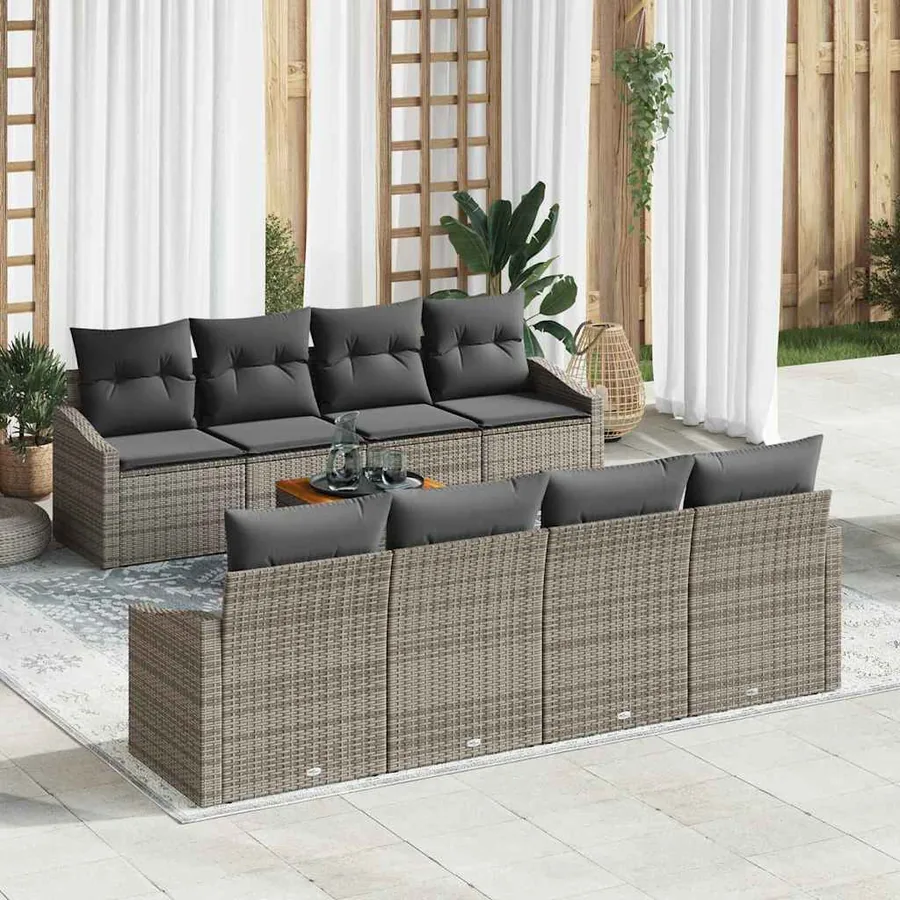 Ensemble de canapé de jardin avec coussin 9 pcs Gris polyrotin