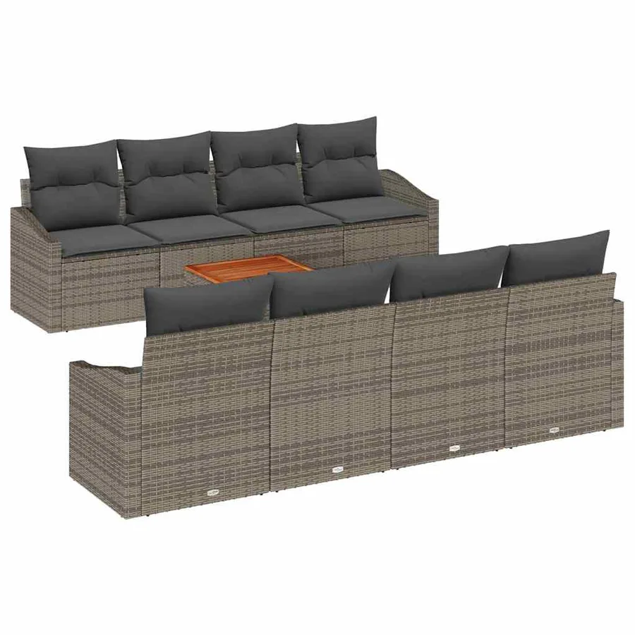 Ensemble de canapé de jardin avec coussin 9 pcs Gris polyrotin - 2
