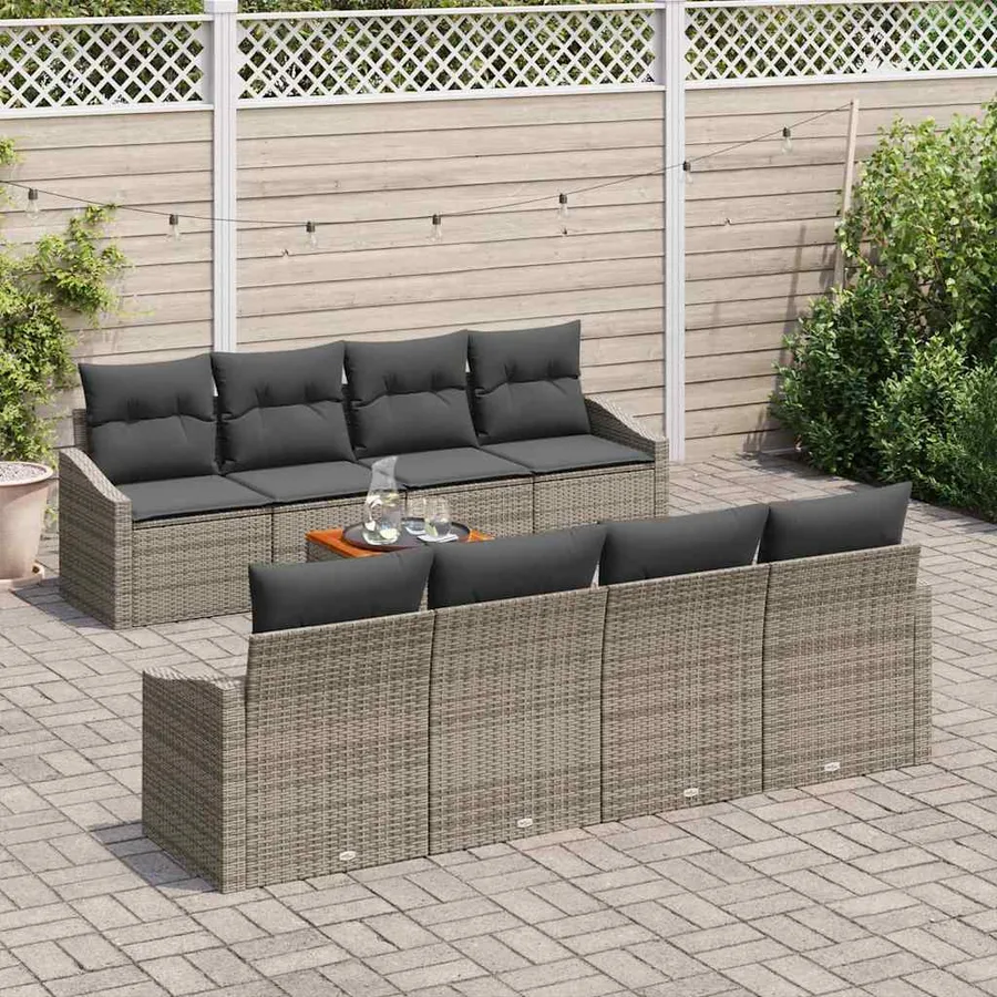 Ensemble de canapé de jardin avec coussin 9 pcs Gris polyrotin - 3