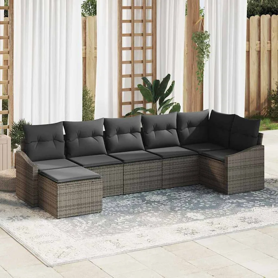 Ensemble de Canapés avec coussin 7 pcs Gris polyrotin
