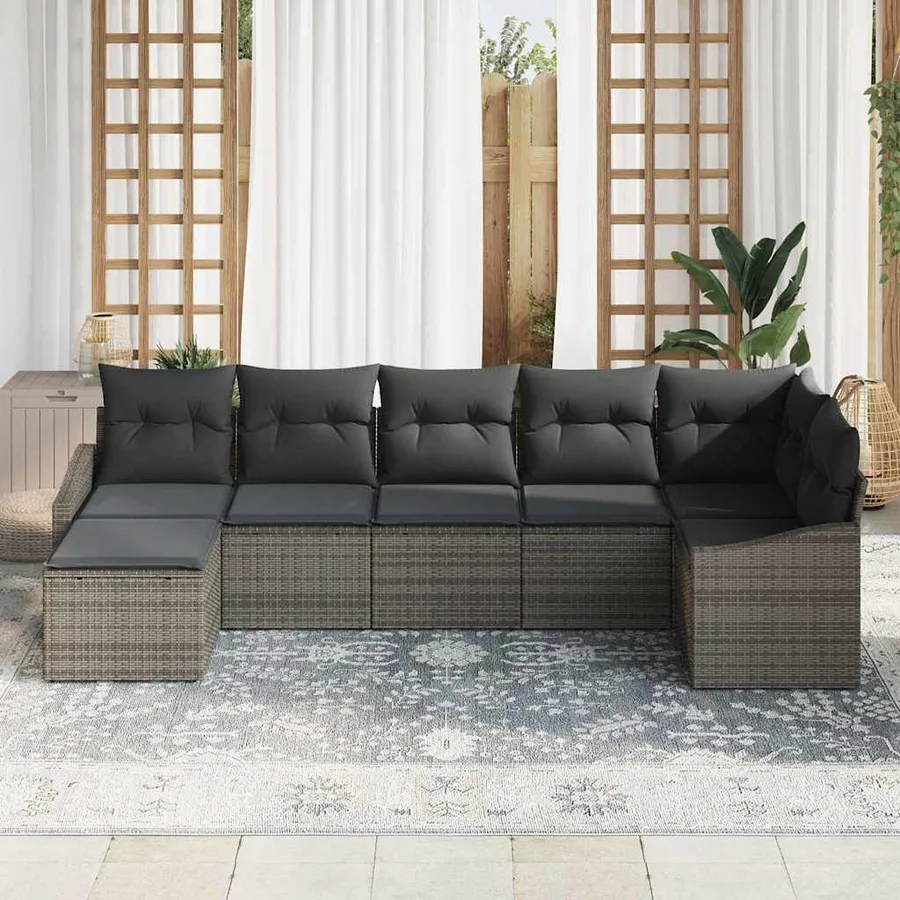 Ensemble de Canapés avec coussin 7 pcs Gris polyrotin - 3