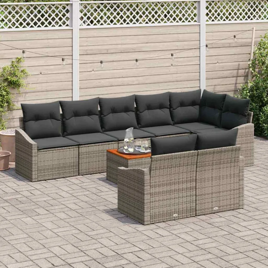 Ensemble de canapé de jardin avec coussin 9 pcs Gris polyrotin - 3