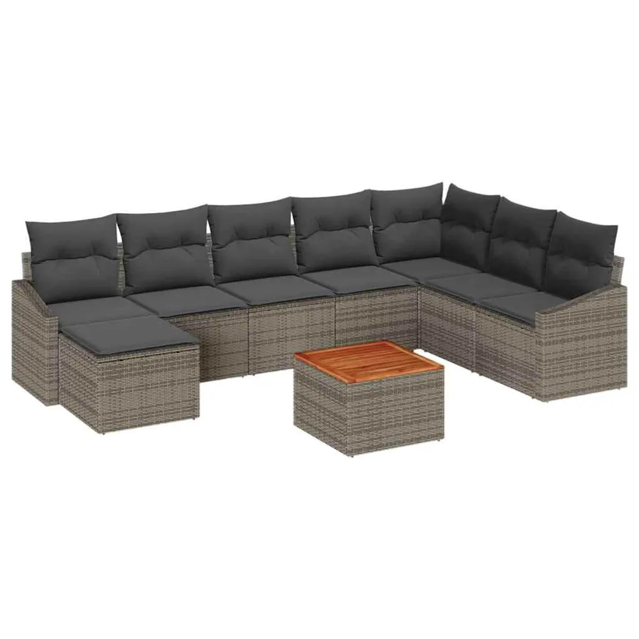 Ensemble de canapé de jardin avec coussin 9 pcs Gris polyrotin - 2
