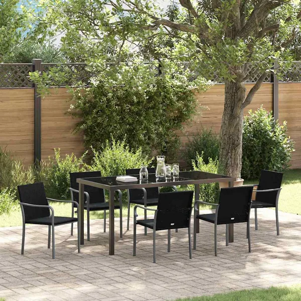 Ensemble de salle à manger pour jardin 7 pcs Noir et gris