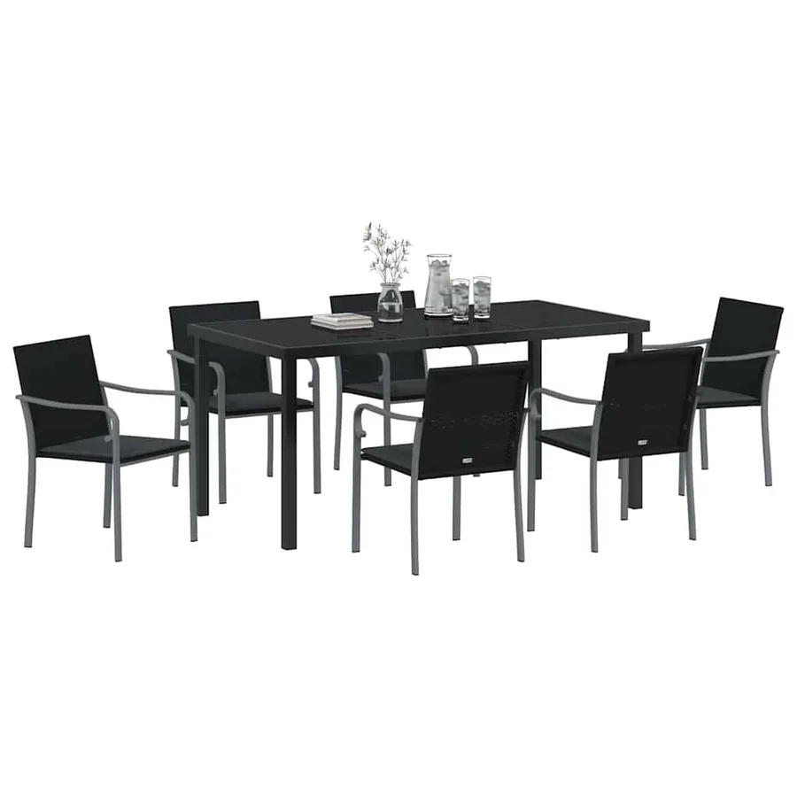 Ensemble de salle à manger pour jardin 7 pcs Noir et gris - 3