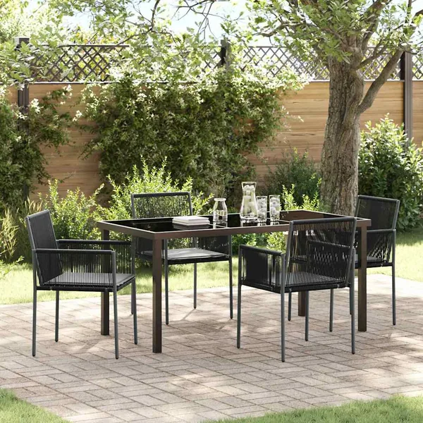 Ensemble de salle à manger pour jardin 5 pcs Noir Rotin PE