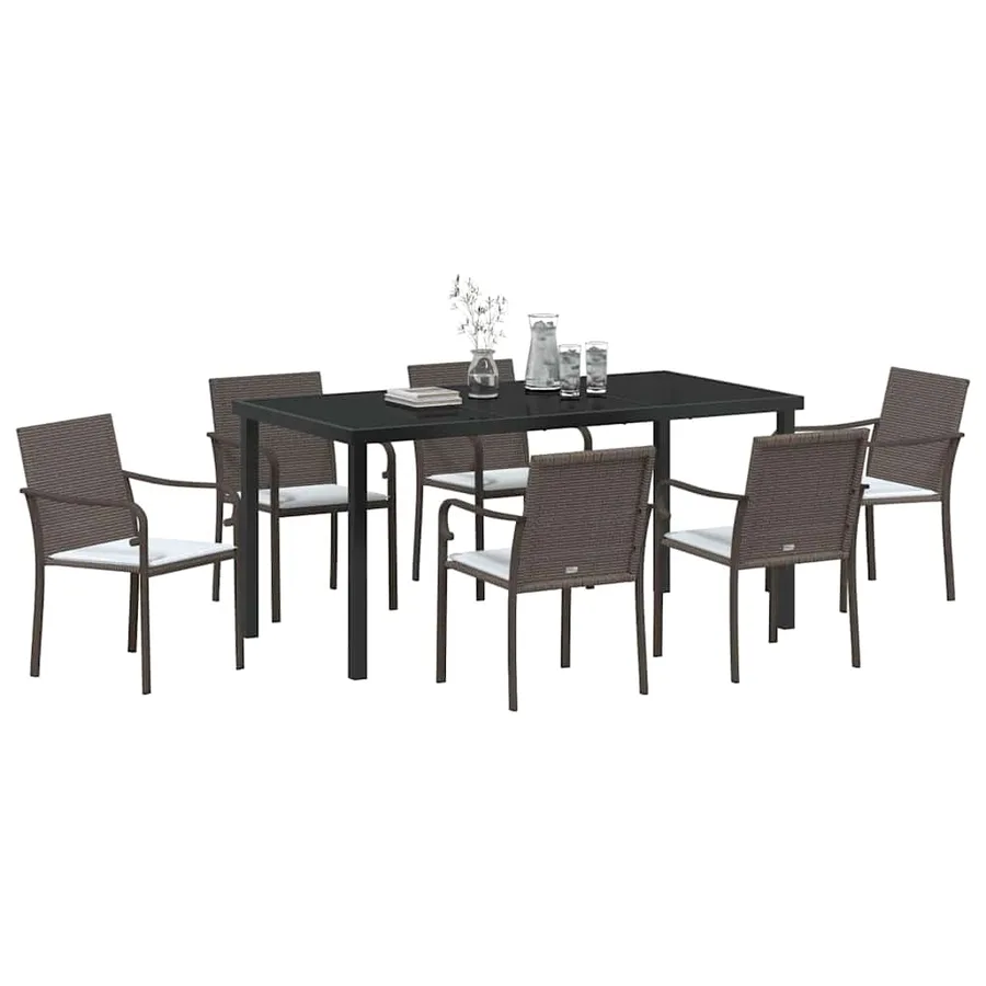Ensemble de salle à manger pour jardin 7 pcs Marron et Noir - 3