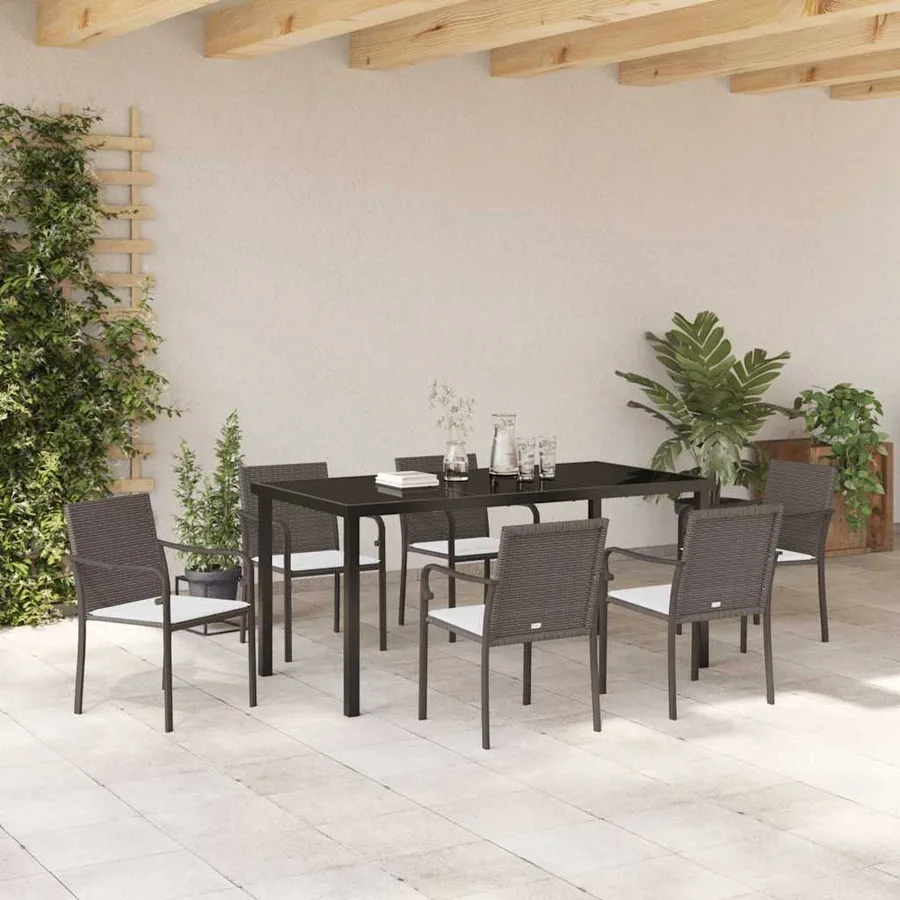 Ensemble de salle à manger pour jardin 7 pcs Marron et Noir - 4