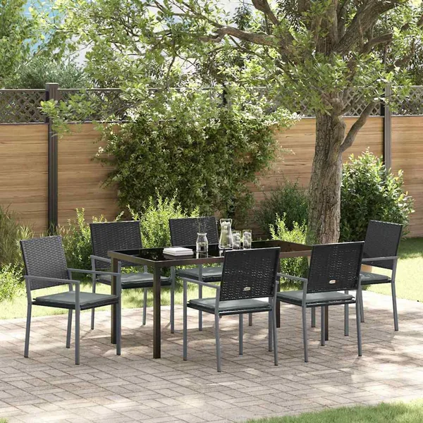 Ensemble de salle à manger pour jardin 7 pcs Noir et Gris Clair