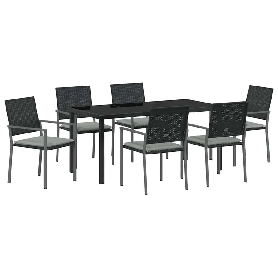 Ensemble de salle à manger pour jardin 7 pcs Noir et Gris Clair - 2