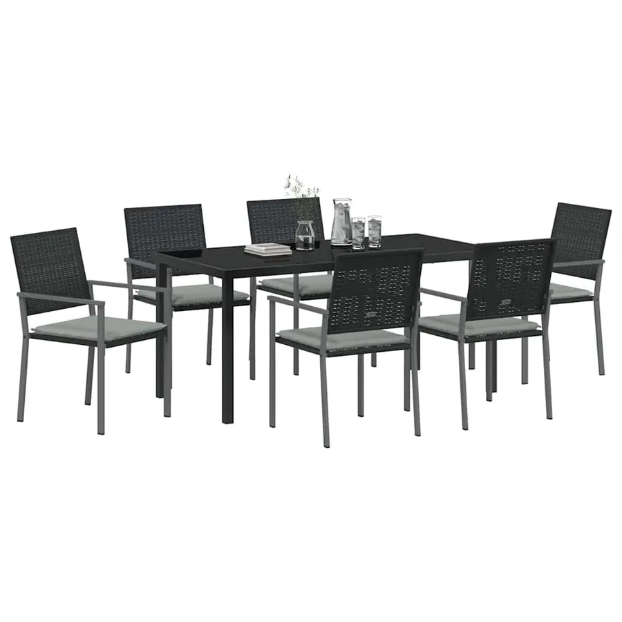 Ensemble de salle à manger pour jardin 7 pcs Noir et Gris Clair - 3