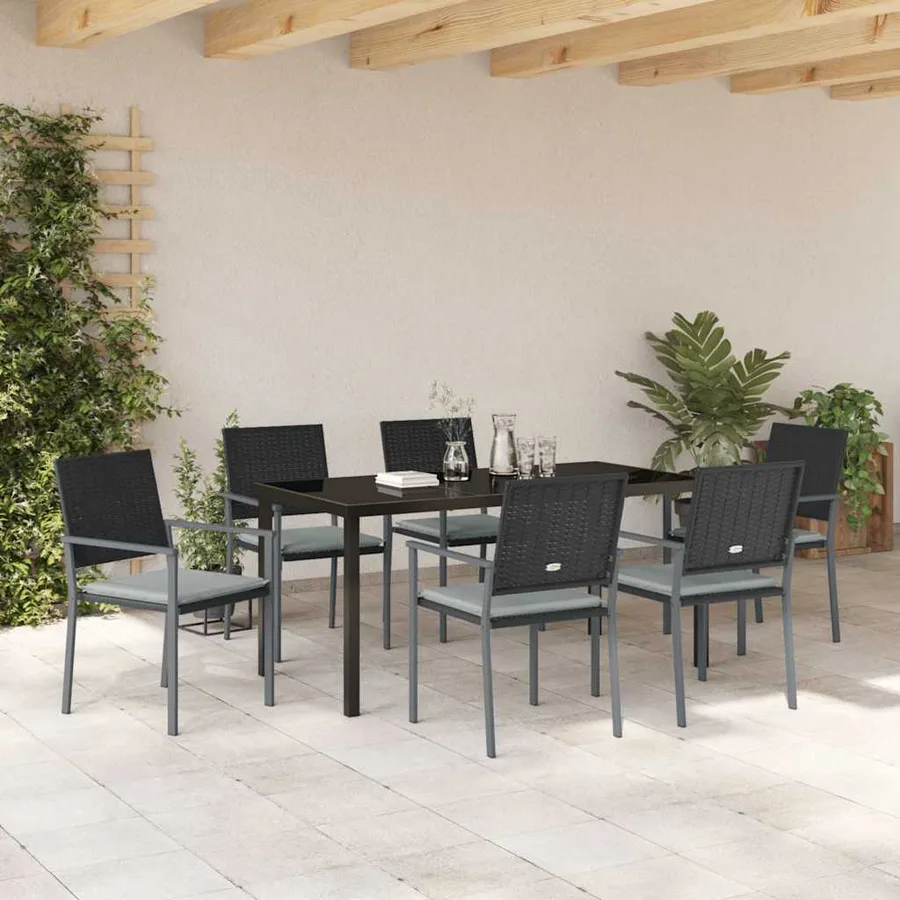Ensemble de salle à manger pour jardin 7 pcs Noir et Gris Clair - 4
