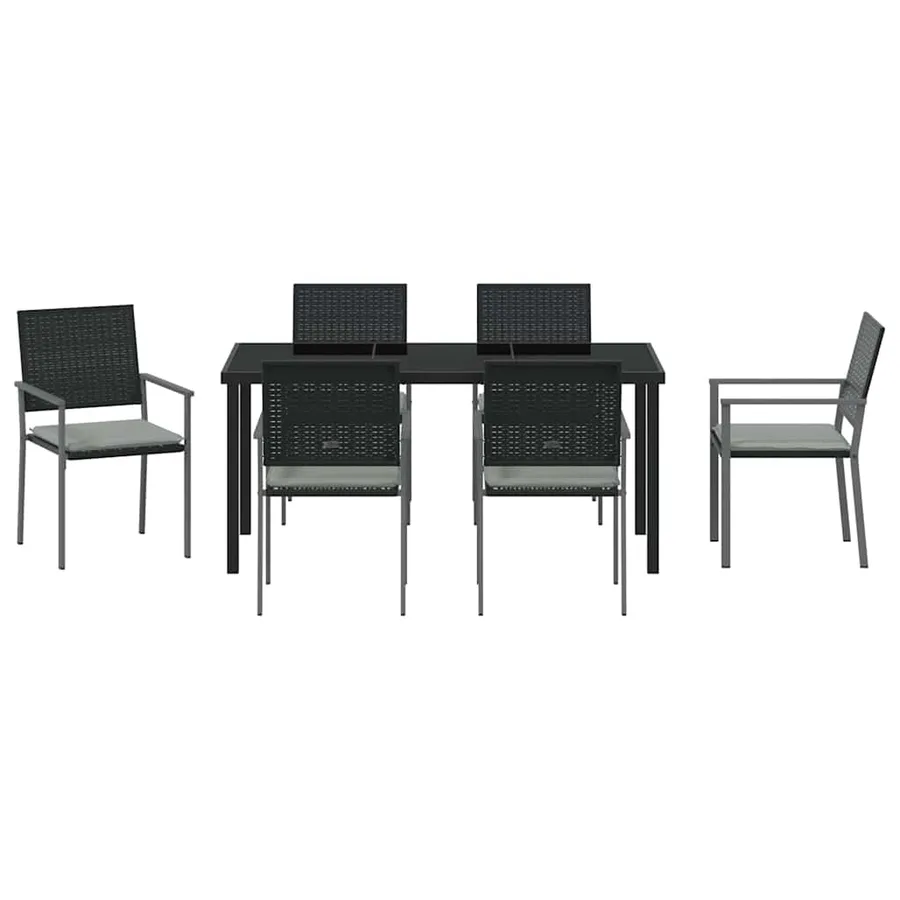 Ensemble de salle à manger pour jardin 7 pcs Noir et Gris Clair - 7