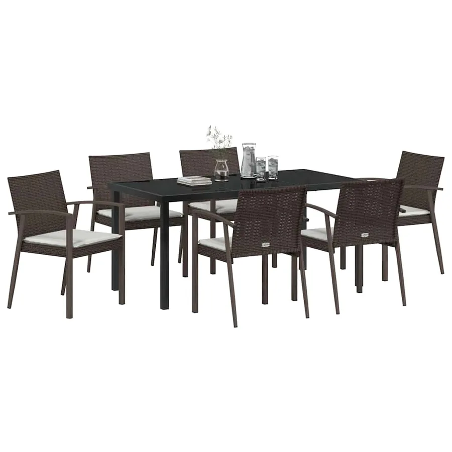 Ensemble de salle à manger pour jardin 7 pcs Marron et Noir - 3