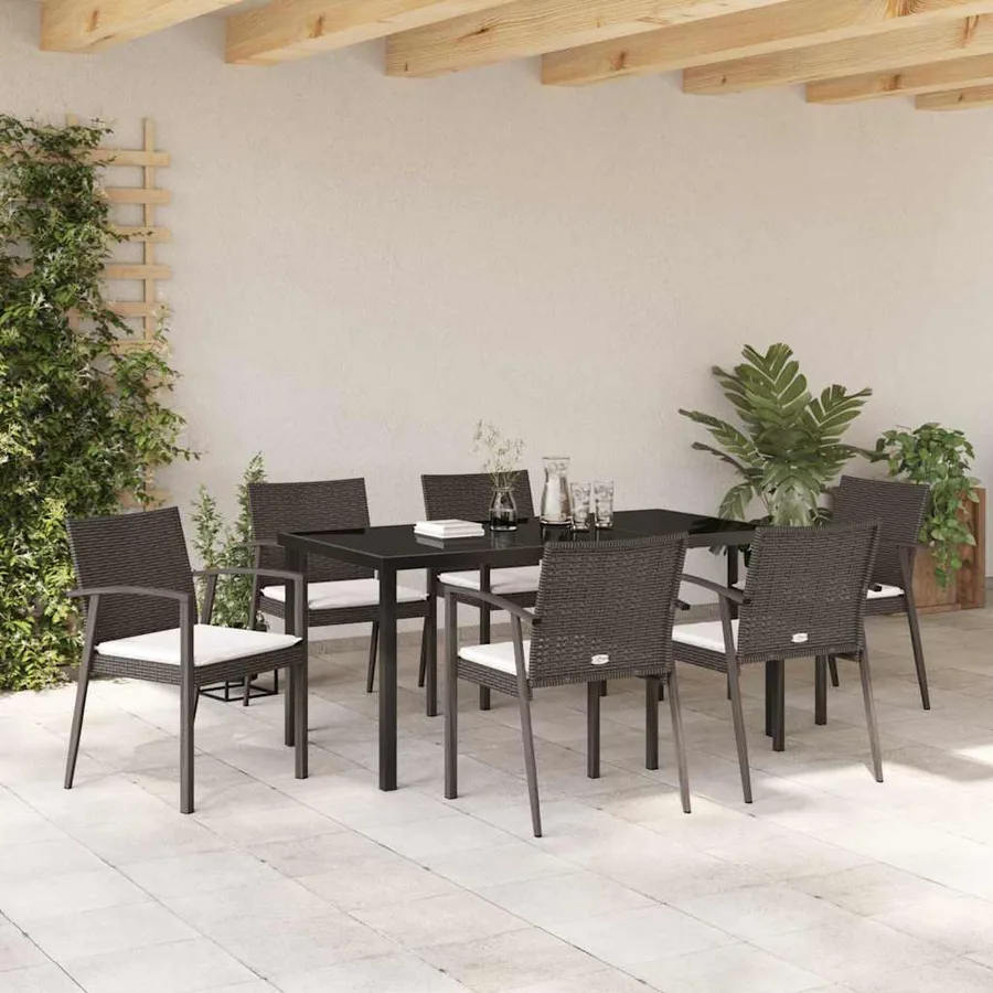 Ensemble de salle à manger pour jardin 7 pcs Marron et Noir - 4