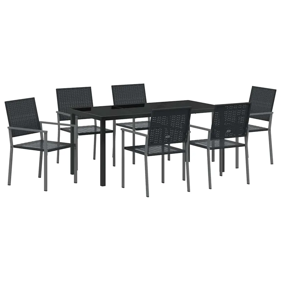 Ensemble de salle à manger pour jardin 7 pcs Noir Rotin PE - 2