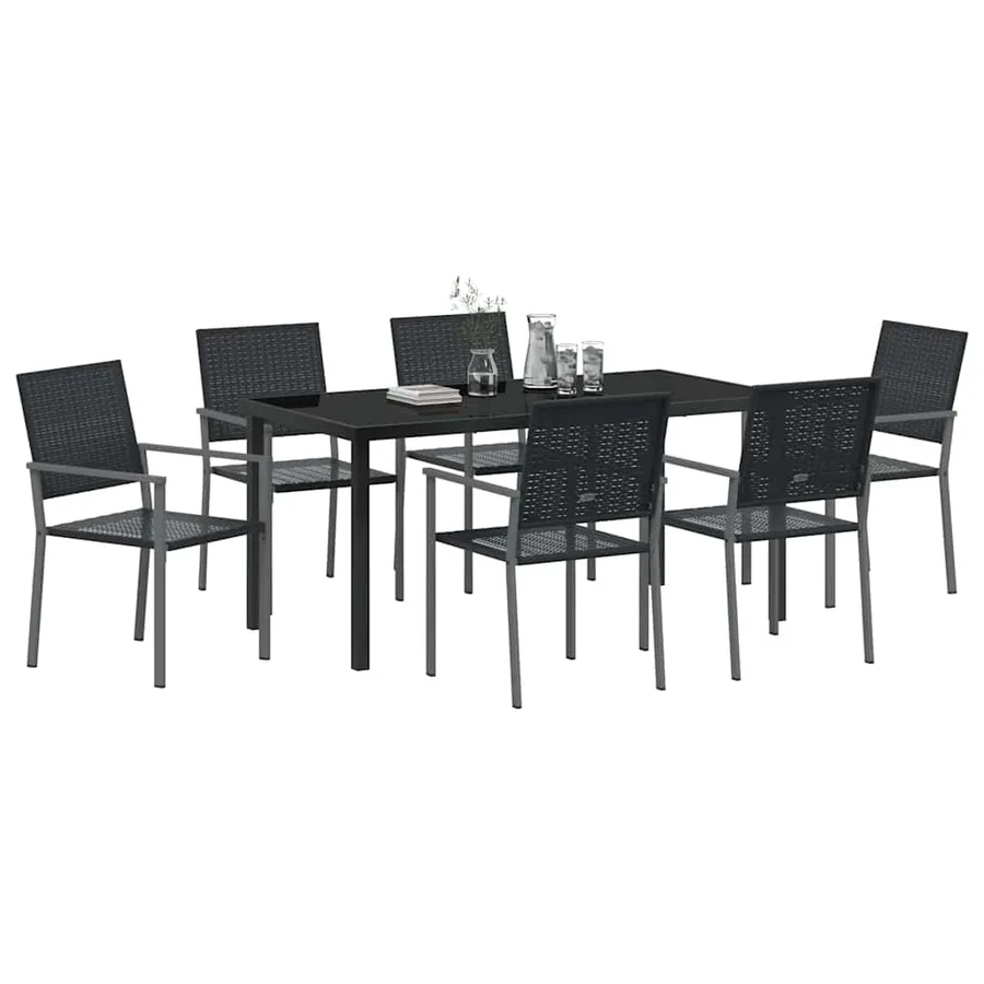 Ensemble de salle à manger pour jardin 7 pcs Noir Rotin PE - 3