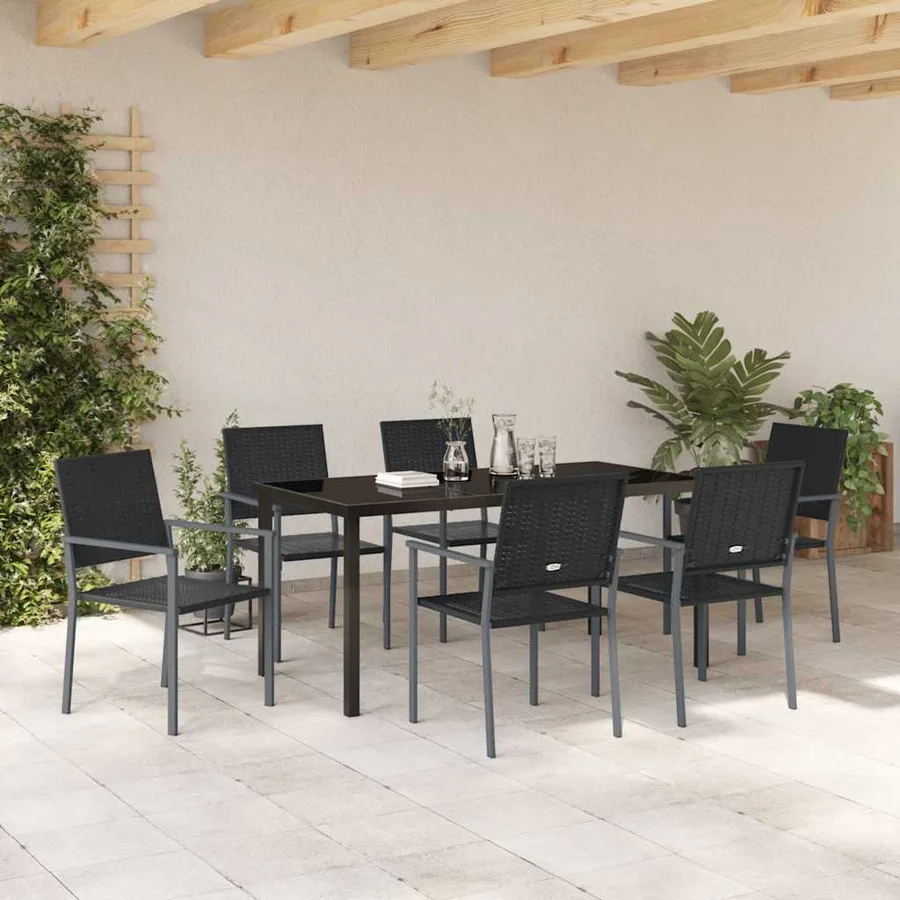 Ensemble de salle à manger pour jardin 7 pcs Noir Rotin PE - 4