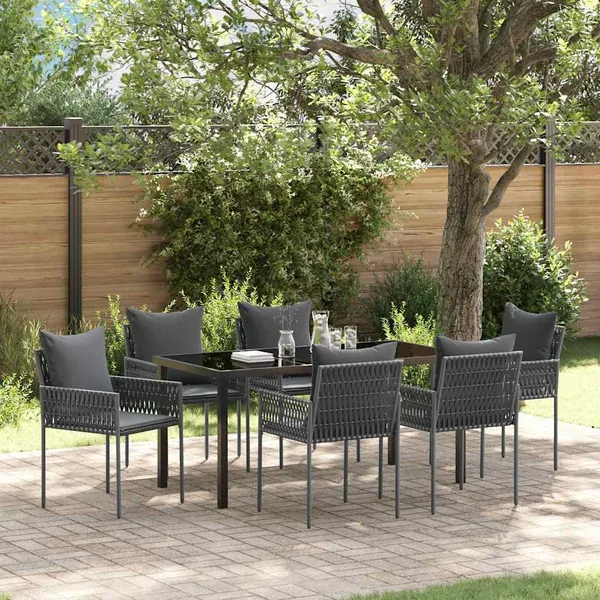 Ensemble de salle à manger pour jardin 7 pcs Noir et gris