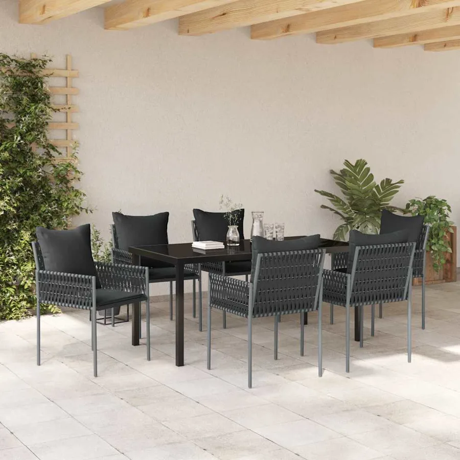 Ensemble de salle à manger pour jardin 7 pcs Noir et gris - 4