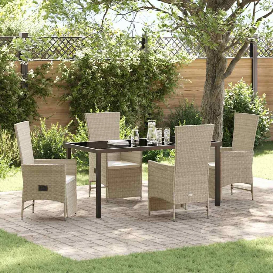 Ensemble de salle à manger pour jardin 5 pcs Beige polyrotin