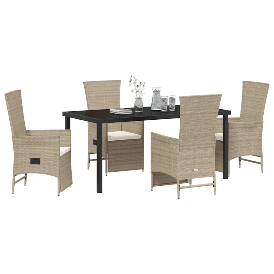 Ensemble de salle à manger pour jardin 5 pcs Beige polyrotin - 3