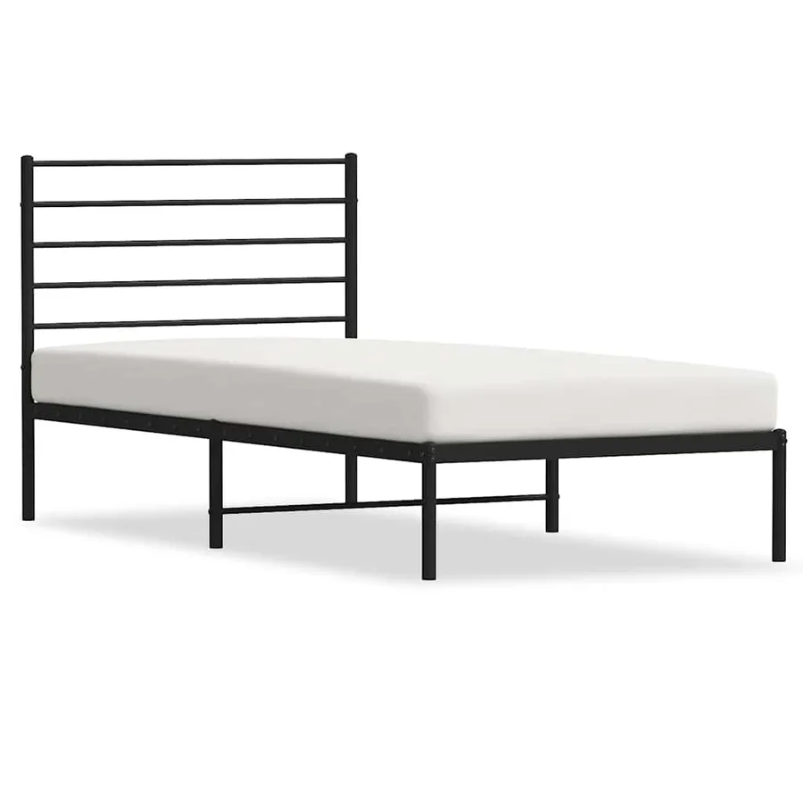 Cadre de lit métal sans matelas avec tête de lit noir 100x190cm - 2