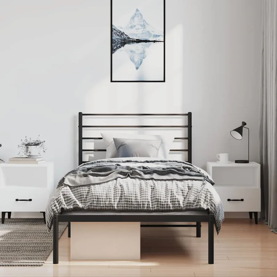 Cadre de lit métal sans matelas avec tête de lit noir 100x190cm - 3