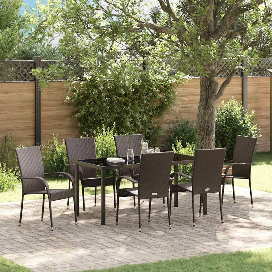 Ensemble de salle à manger pour jardin 7 pcs Marron