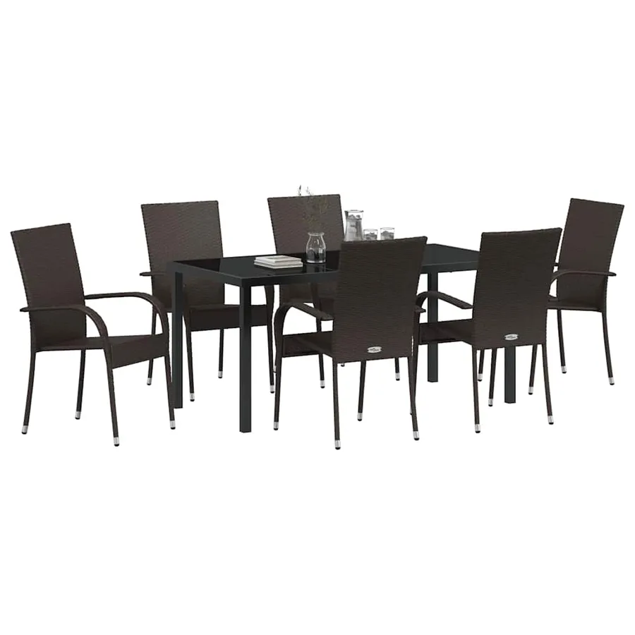 Ensemble de salle à manger pour jardin 7 pcs Marron - 3