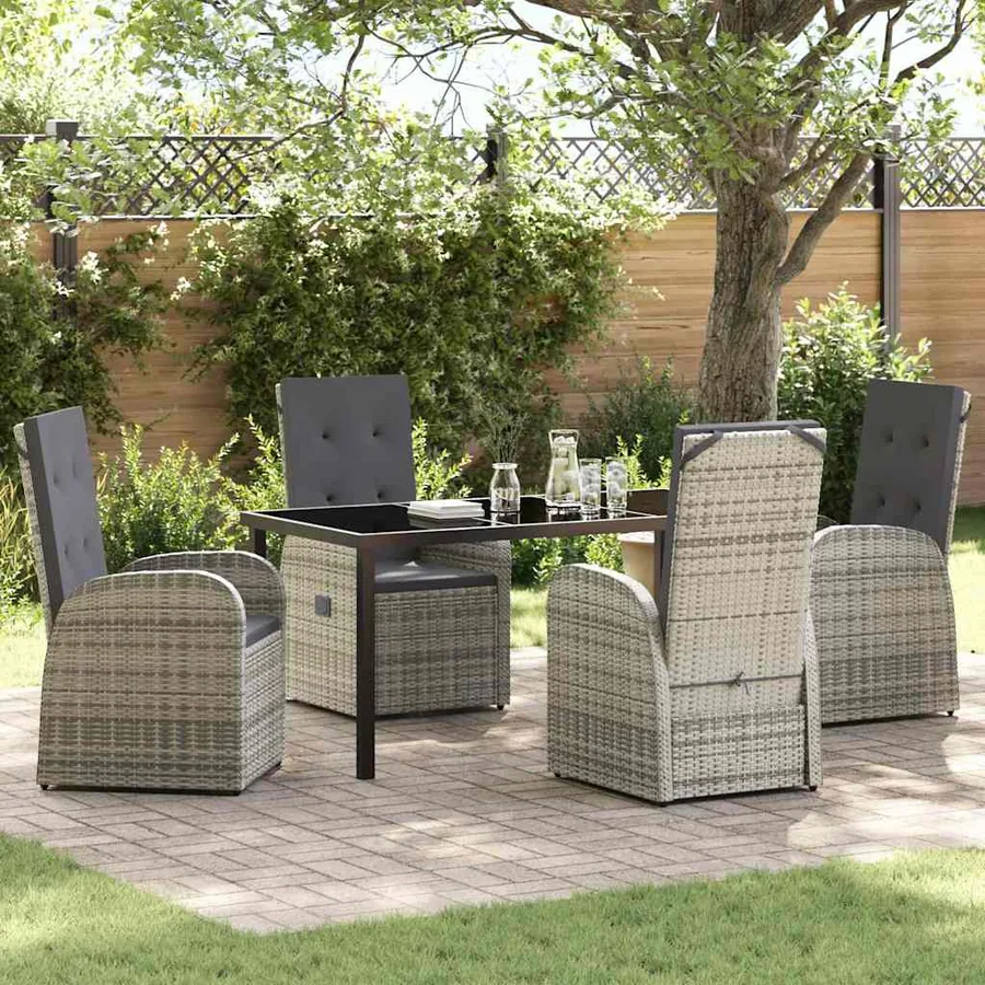 Ensemble de salle à manger pour jardin 5 pcs Gris polyrotin