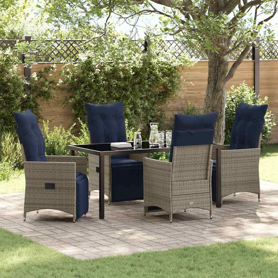 Ensemble table et chaises avec coussin 5 pcs Gris Rotin PE