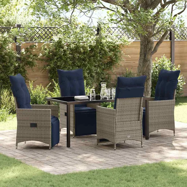 Ensemble table et chaises avec coussin 5 pcs Gris Rotin PE