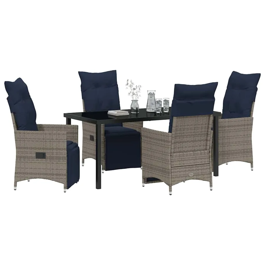 Ensemble table et chaises avec coussin 5 pcs Gris Rotin PE - 3