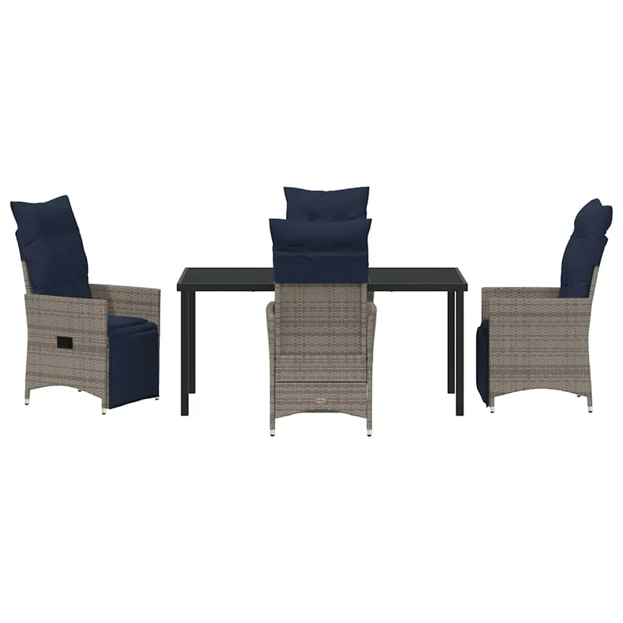 Ensemble table et chaises avec coussin 5 pcs Gris Rotin PE - 7