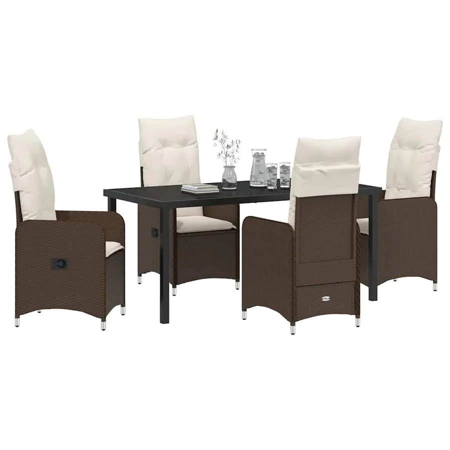 Ensemble de salle à manger pour jardin 5 pcs Marron polyrotin - 3