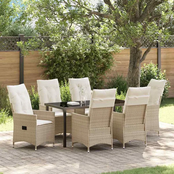 Ensemble de salle à manger pour jardin 7 pcs Beige polyrotin