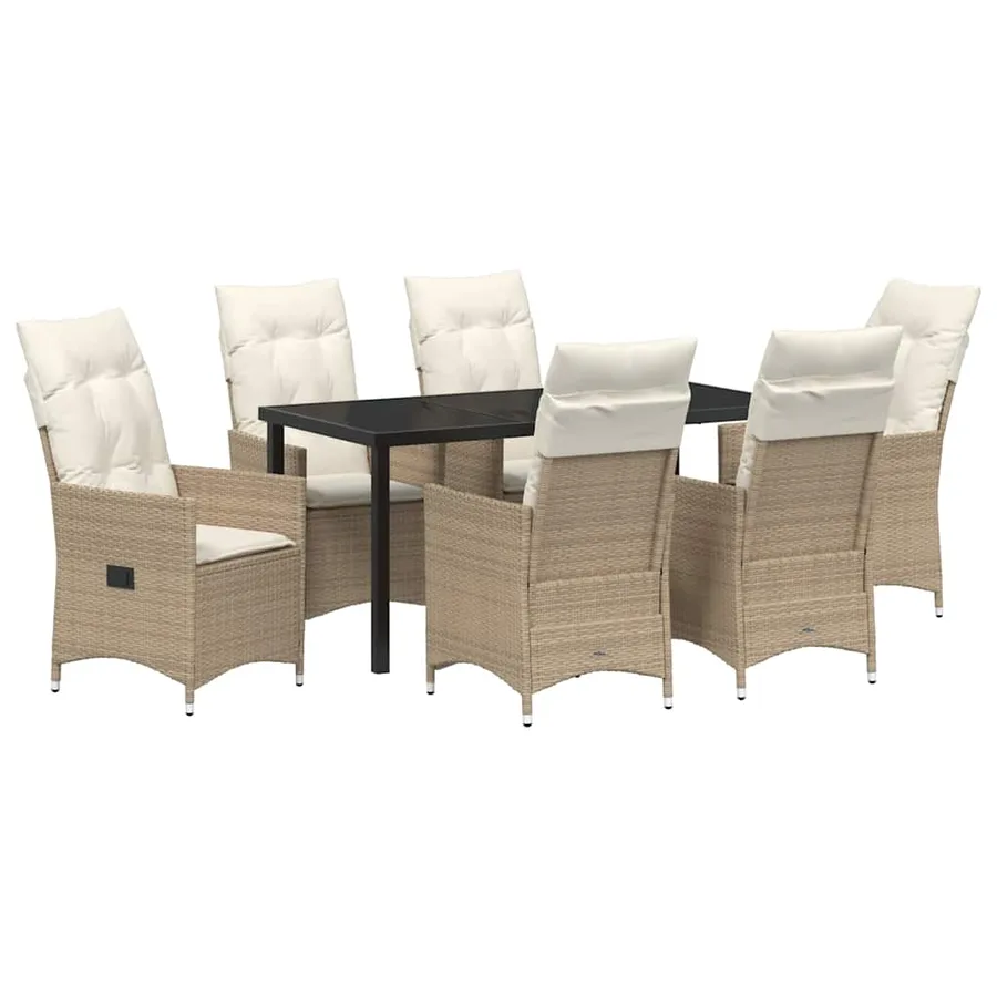Ensemble de salle à manger pour jardin 7 pcs Beige polyrotin - 2