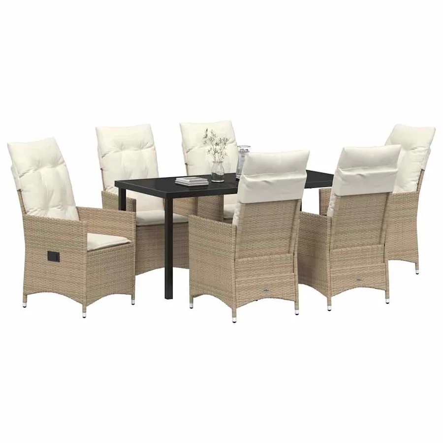 Ensemble de salle à manger pour jardin 7 pcs Beige polyrotin - 3