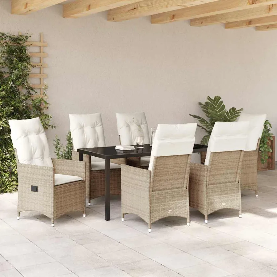 Ensemble de salle à manger pour jardin 7 pcs Beige polyrotin - 4