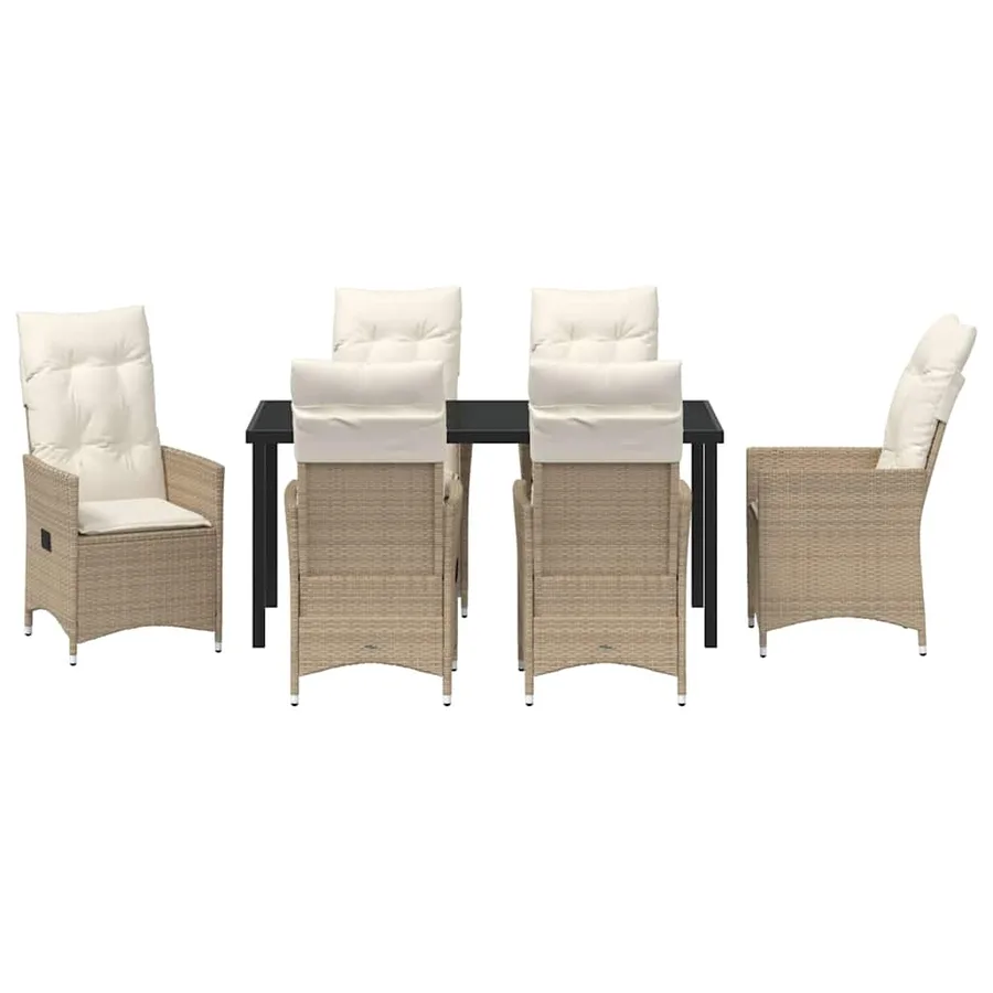 Ensemble de salle à manger pour jardin 7 pcs Beige polyrotin - 7