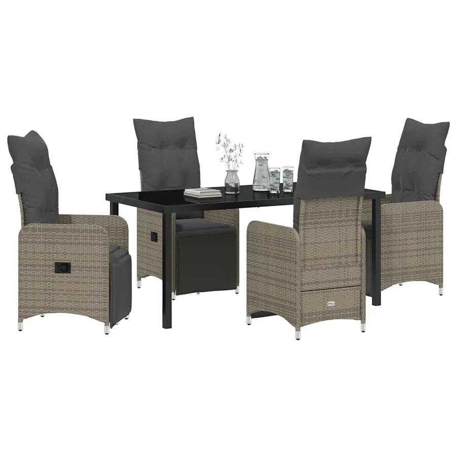 Ensemble de salle à manger pour jardin 5 pcs Gris polyrotin - 3