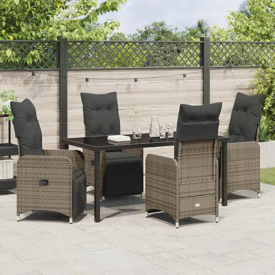 Ensemble de salle à manger pour jardin 5 pcs Gris polyrotin - 4