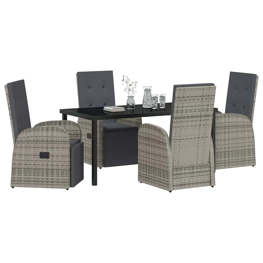 Ensemble de salle à manger pour jardin 5 pcs Gris polyrotin - 3